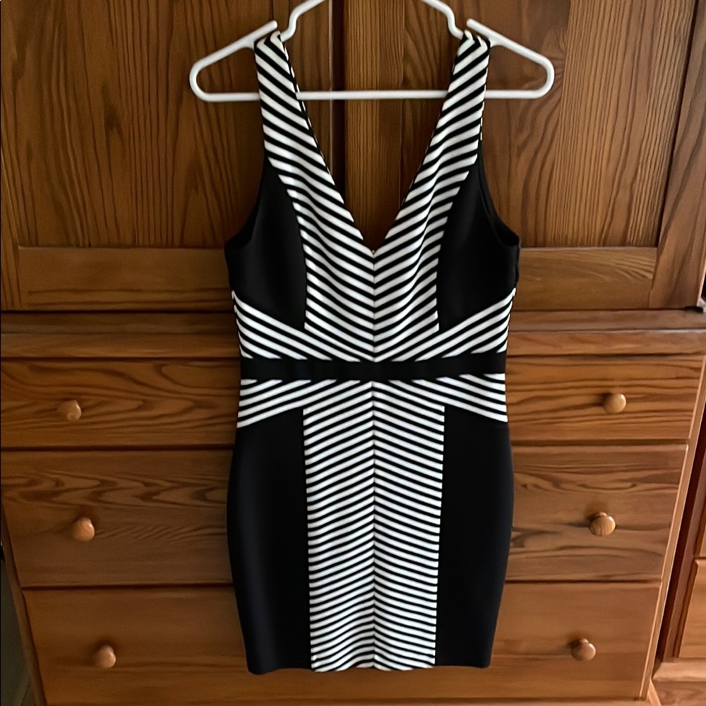 Guess Black and White Bodycon Mini Dress